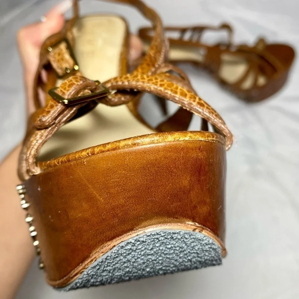 LAMB Gwen Stefani Studded Dale brown Platform strappy Stilettos size 5.5